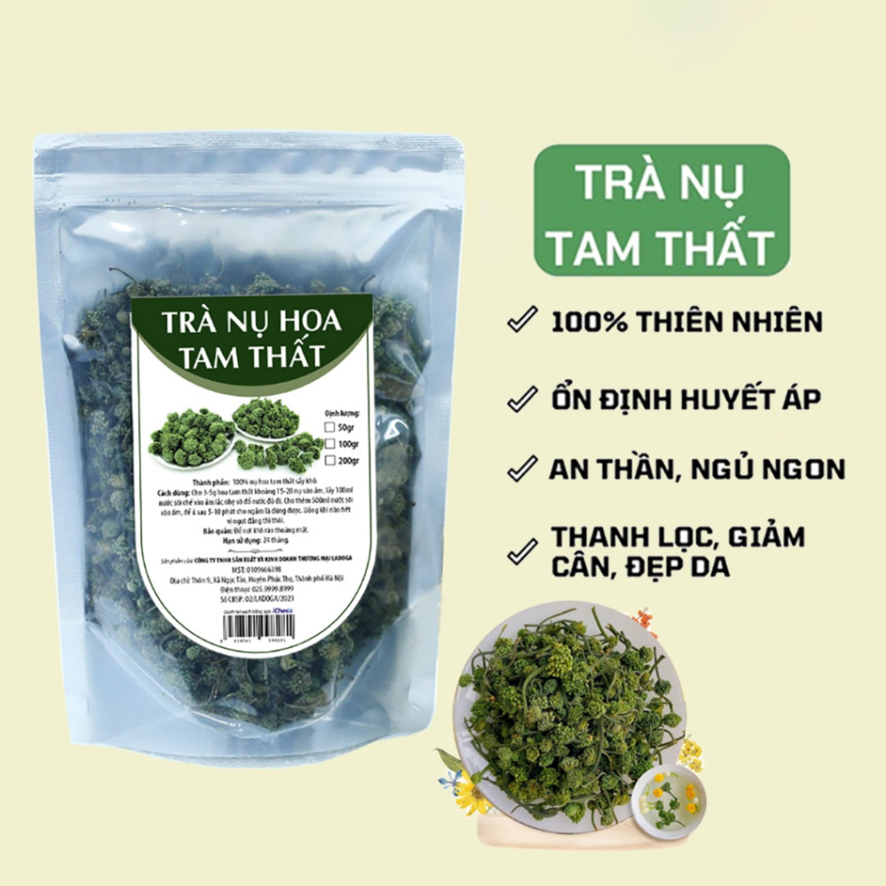 Nụ hoa tam thất NAM DƯƠNG dùng để pha trà giúp ngủ ngon, thanh nhiệt, ổn định huyết áp, tim mạch đóng túi 500gr