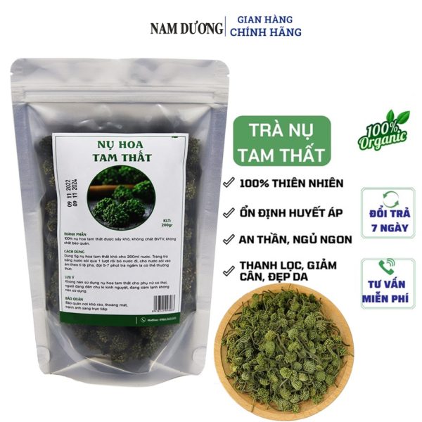 Nụ hoa tam thất NAM DƯƠNG đóng 100 gam, 200 gam dùng để pha trà giúp ngủ ngon, thanh nhiệt, ổn định huyết áp, tim mạch